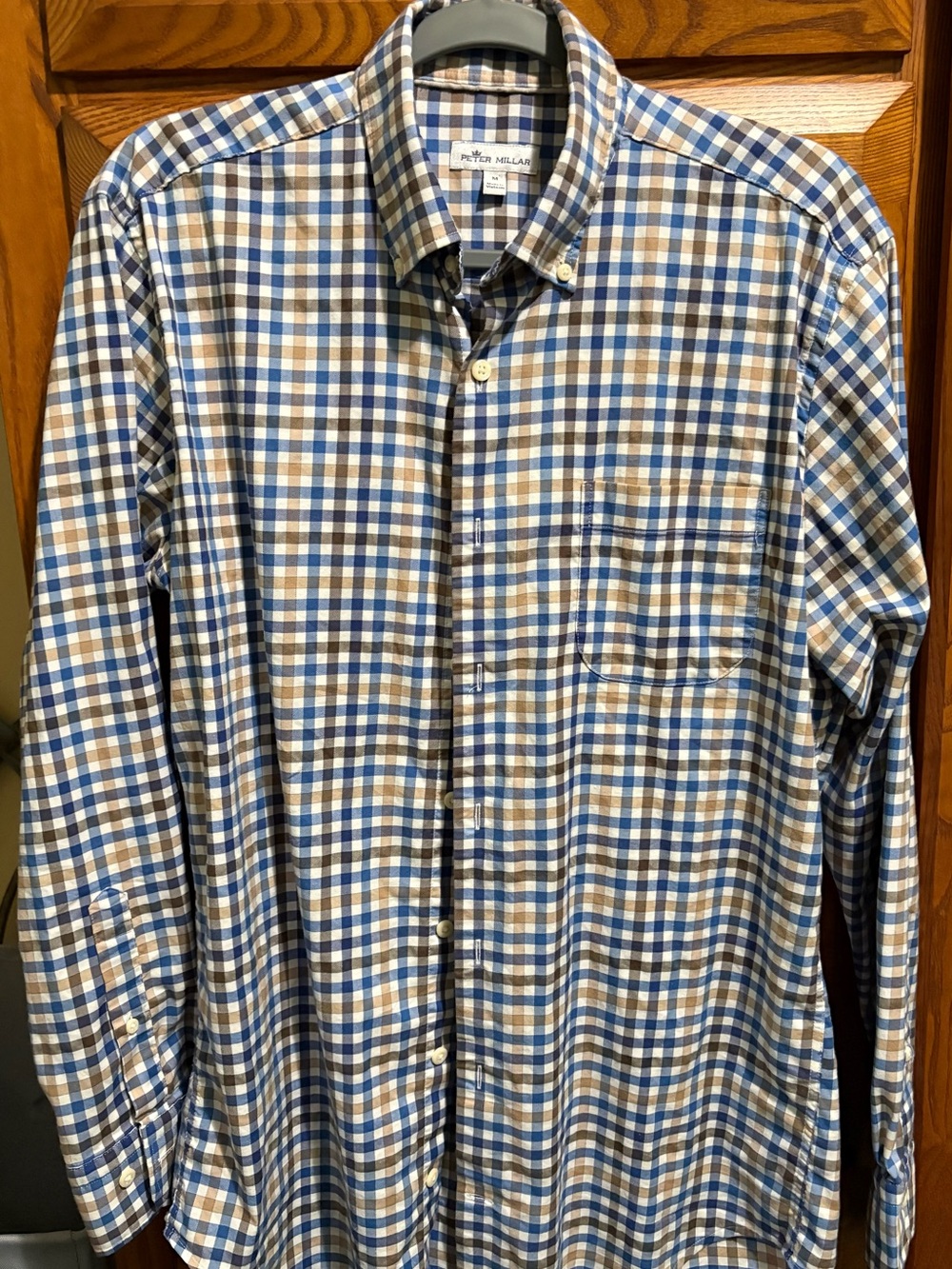 Peter Millar Brown and Blue Checked Button-Down Shirt
